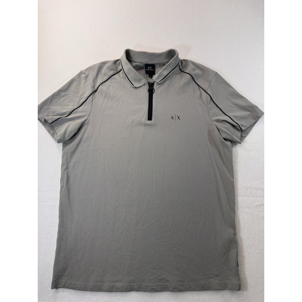 Armani Exchange Mens 1/4 Zip Polo Medium Gray Short Sleeve Logo Casual Versatile